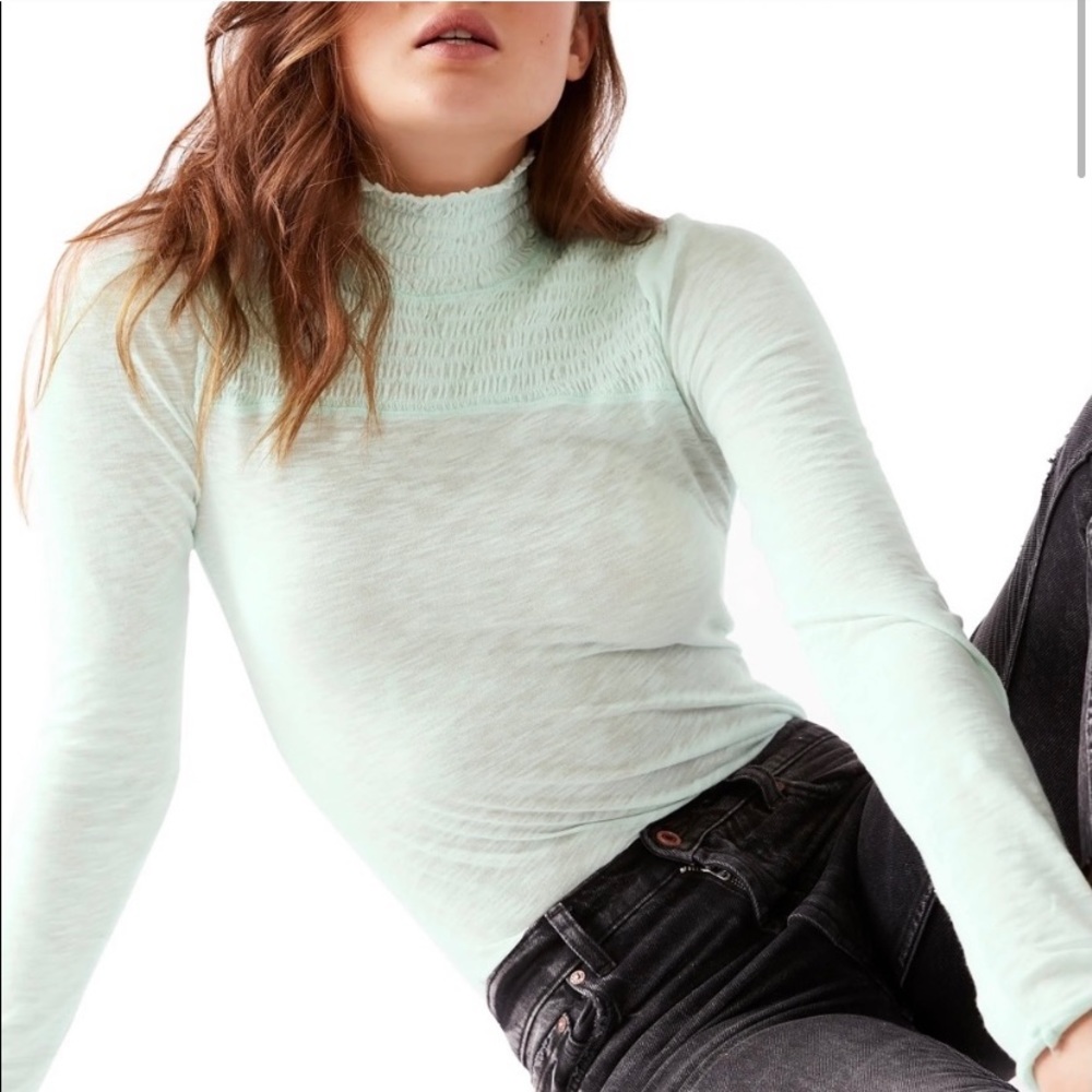 Free People Caroline Turtleneck Iced Aqua NWT $68